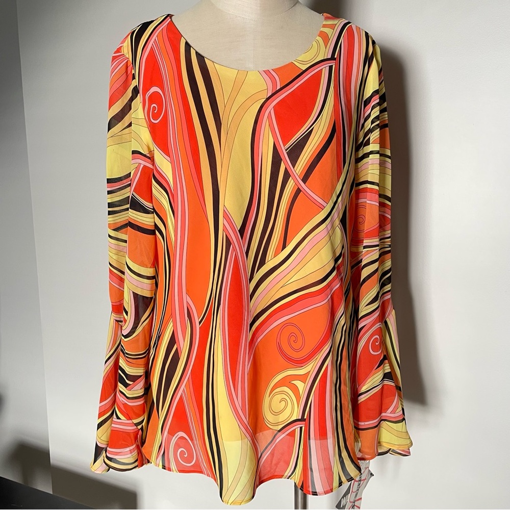 Dana Kay mod long sleeve scoop neck blouse size 16